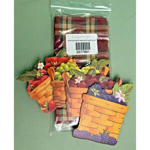 Longaberger Lot 2 Orchard Park Plaid Napkins Set Basket Coasters Fruit Cork Vtg